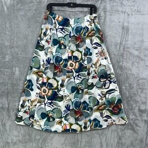 Banana Republic Midi Skirt Size 6 Green Seamed Linen Blend A Line Floral Summer